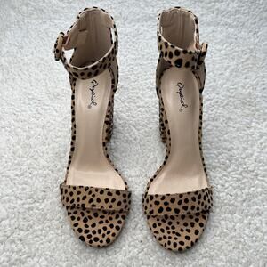 Qupid Leopard Print Open Toe Heels 6.5